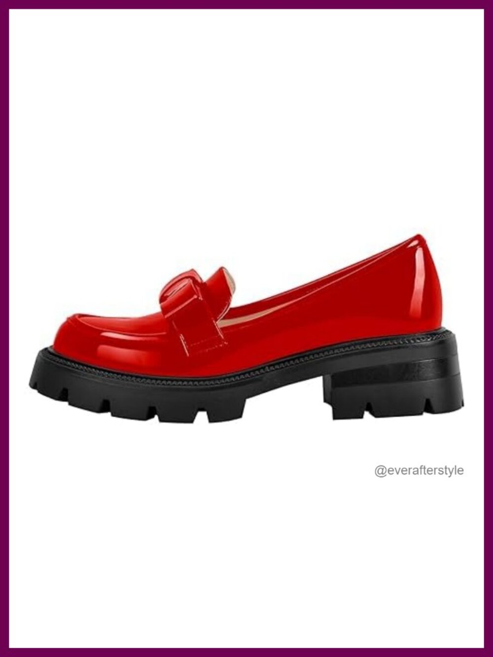 Patent Leather Platform Chunky Loafers Bow Slip On Round Toe Low Heel